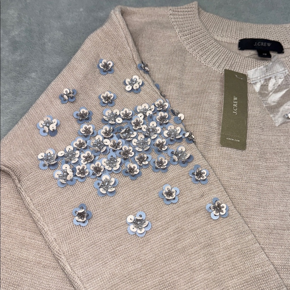 J. Crew NWT Beige Sweater with Blue Floral Details
